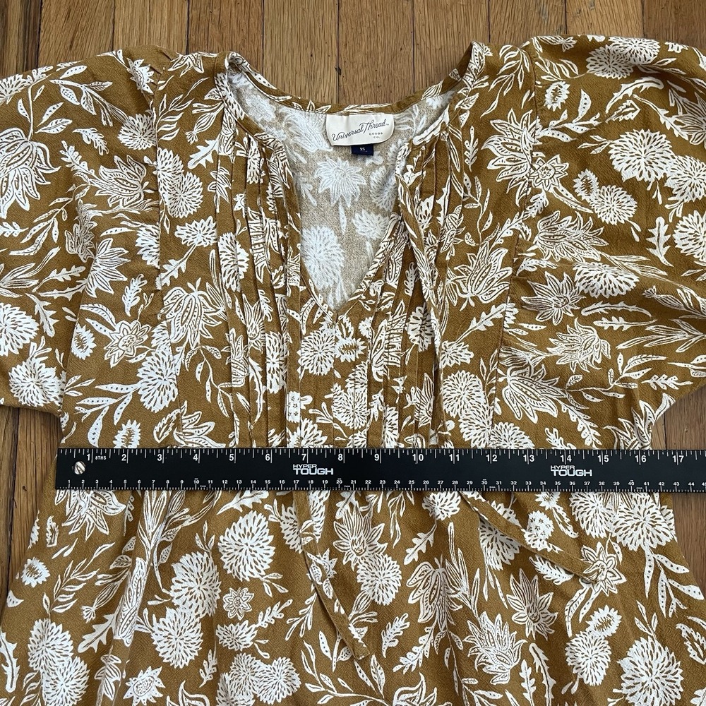 Universal Thread XS Brown Floral Puff Sleeve Mini Dress Peasant 100% Cotton - Picture 4 of 10